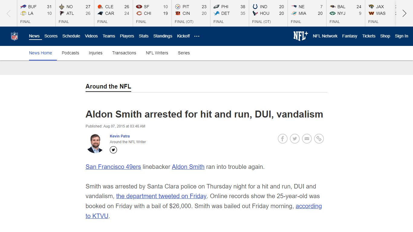 Aldon Smith arrested for hit and run, DUI, vandalism - NFL.com